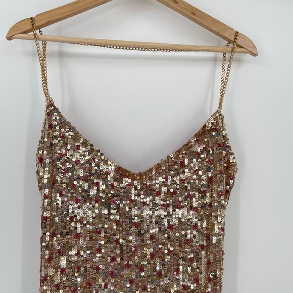 h:ours | NWT Vega Dress in Quartz Rose Gold Sequined Open Back Mini Dress L - Picture 8 of 15